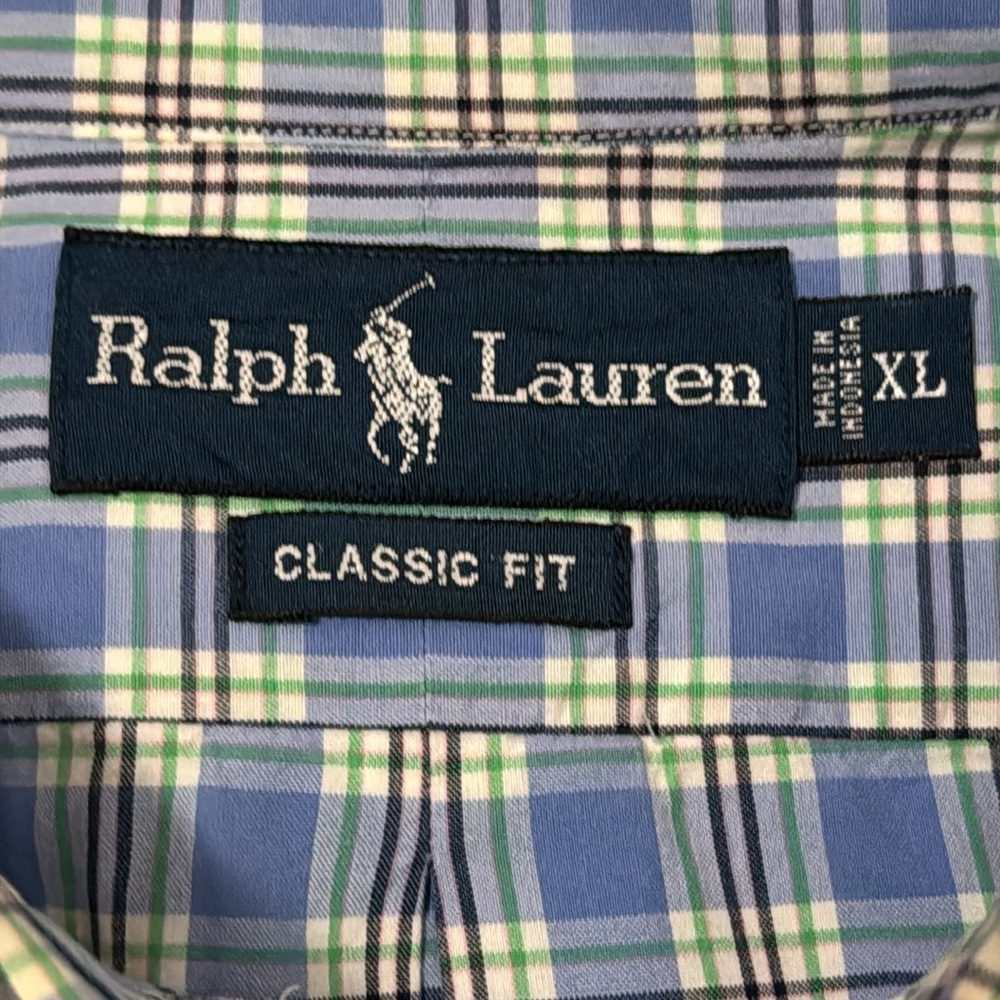 Men’s Polo by Ralph Lauren Blue Plaid button down short sleeve Shirt. Size XL - Picture 4 of 8